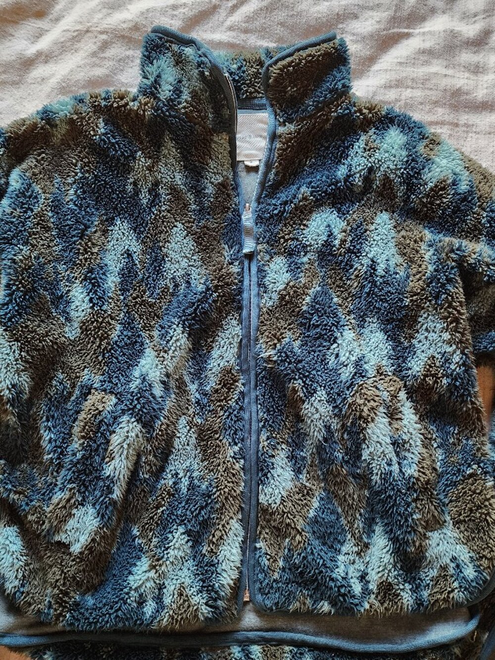 Thread & Supply Teal Tree Camo Sherpa Fleece Full Zip Jacket Size Small